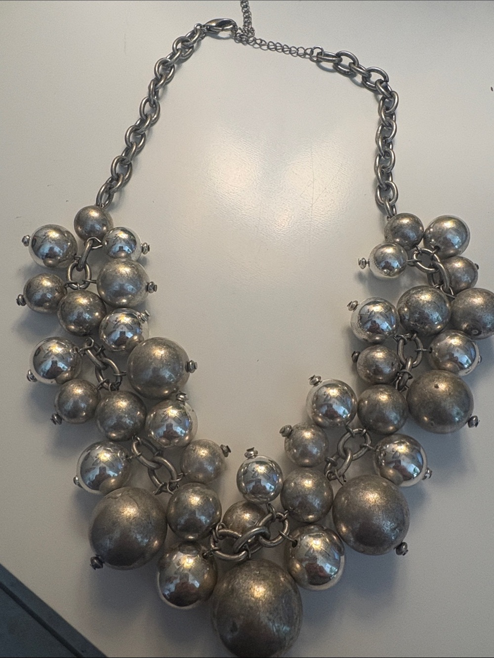 Silver Cluster Bubble Statement Necklace